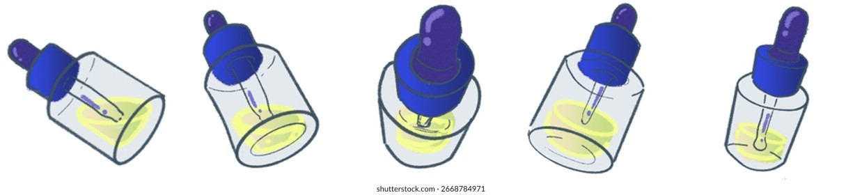 Hand Drawn Dropper Bottle with Liquid Serum Clipart for Beauty, Spa, and Organic Product Branding