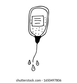 Hand drawn dropper isolated on a white background. Medical elements, icons. Doodle, simple outline illustration. It can be used for decoration of textile, paper and other surfaces.