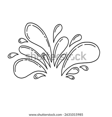 Hand drawn drops and splashes of water. Outline vector illustration of the water splash element