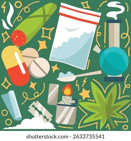 Hand drawn drug theme vector elements pack