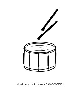 Hand drawn drum, musical instruments isolated on a white background. Celebration elements. Doodle, simple outline illustration. It can be used for decoration of textile, paper.