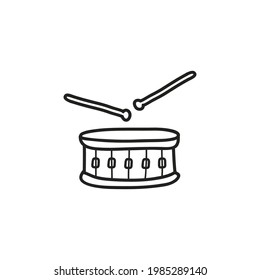Tambor dibujado a mano, instrumentos musicales aislados en un fondo blanco. Elementos de celebración. Doodle, simple ilustración de contorno. Se puede usar para la decoración de textiles, papel.