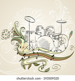Hand drawn drum on a light background.