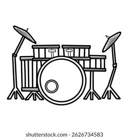 Hand drawn drum set vector illustration. Sketch style drum kit graphic. Musical instrument hand drawn icon