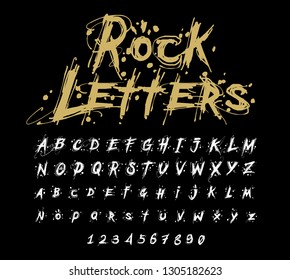 Hand drawn dry brush font. Modern brush lettering. Grunge style alphabet. Vector illustration. 