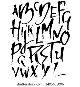 Hand drawn dry brush font. Modern brush lettering. Grunge style alphabet. Vector illustration.