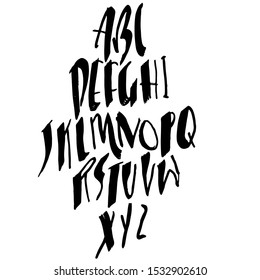 Hand drawn dry brush font. Modern brush lettering. Grunge style alphabet. Vector illustration.