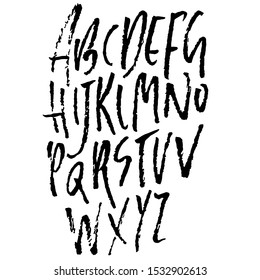 Hand drawn dry brush font. Modern brush lettering. Grunge style alphabet. Vector illustration.