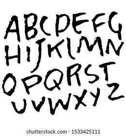 Hand drawn dry brush font. Modern brush lettering. Grunge style alphabet. Vector illustration.