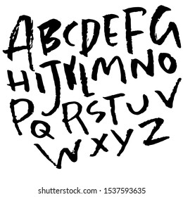 Hand drawn dry brush font. Modern brush lettering. Grunge style alphabet. Vector illustration.