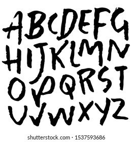 Hand drawn dry brush font. Modern brush lettering. Grunge style alphabet. Vector illustration.