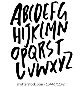 Hand drawn dry brush font. Modern brush lettering. Grunge style alphabet. Vector illustration.