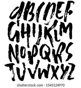 Hand drawn dry brush font. Modern brush lettering. Grunge style alphabet. Vector illustration.