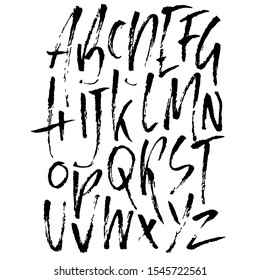 Hand drawn dry brush font. Modern brush lettering. Grunge style alphabet. Vector illustration.