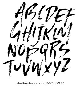 Hand drawn dry brush font. Modern brush lettering. Grunge style alphabet. Vector illustration.