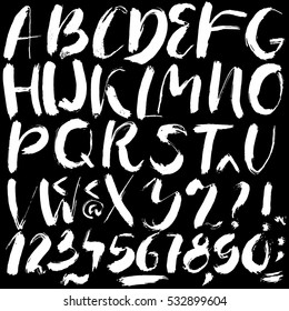 Hand drawn dry brush font. Grunge style alphabet. Handwritten font. Vector illustration