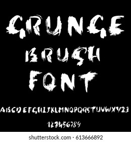 Hand drawn dry brush font. Modern brush lettering. Grunge style alphabet. Vector illustration.