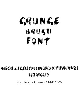 Hand drawn dry brush font. Modern brush lettering. Grunge style alphabet. Vector illustration.