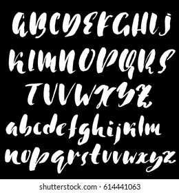 Hand drawn dry brush font. Modern brush lettering. Grunge style alphabet. Vector illustration.
