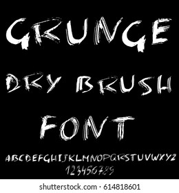 Hand drawn dry brush font. Modern brush lettering. Grunge style alphabet. Vector illustration.