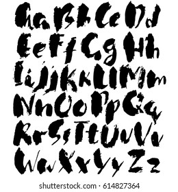 Hand drawn dry brush font. Modern brush lettering. Grunge style alphabet. Vector illustration.