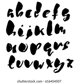 Hand drawn dry brush font. Modern brush lettering. Grunge style alphabet. Vector illustration.