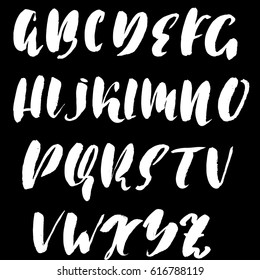 Hand drawn dry brush font. Modern brush lettering. Grunge style alphabet. Vector illustration.