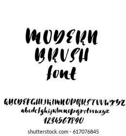 Hand drawn dry brush font. Modern brush lettering. Grunge style alphabet. Vector illustration.
