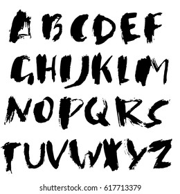 Hand drawn dry brush font. Modern brush lettering. Grunge style alphabet. Vector illustration