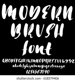 Hand drawn dry brush font. Modern brush lettering. Grunge style alphabet. Vector illustration