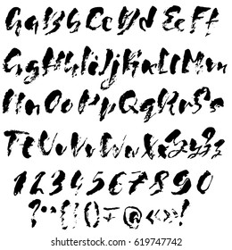 Hand drawn dry brush font. Modern brush lettering. Grunge style alphabet. Vector illustration