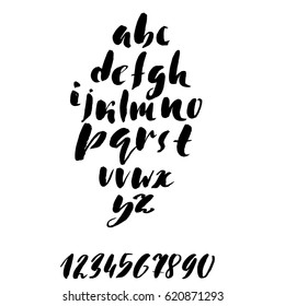 Hand drawn dry brush font. Modern brush lettering. Grunge style alphabet. Vector illustration.