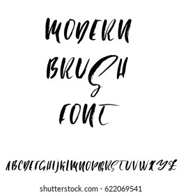 Hand drawn dry brush font. Modern brush lettering. Grunge style alphabet. Vector illustration