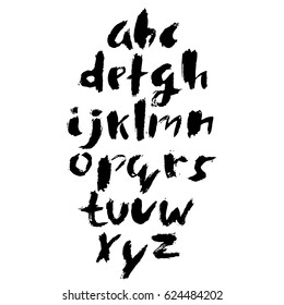 Hand drawn dry brush font. Modern brush lettering. Grunge style alphabet. Vector illustration