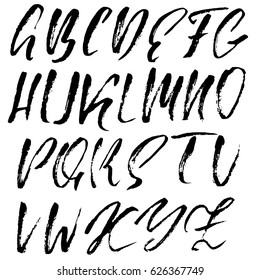 Hand drawn dry brush font. Modern brush lettering. Grunge style alphabet. Vector illustration.