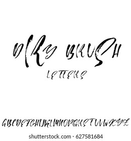 Hand drawn dry brush font. Modern brush lettering. Grunge style alphabet. Vector illustration.