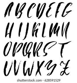 Hand drawn dry brush font. Modern brush lettering. Grunge style alphabet. Vector illustration.