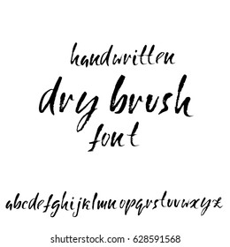 Hand drawn dry brush font. Modern brush lettering. Grunge style alphabet. Vector illustration.