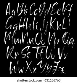 Hand drawn dry brush font. Modern brush lettering. Grunge style alphabet. Vector illustration.