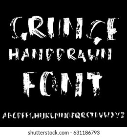 Hand drawn dry brush font. Modern brush lettering. Grunge style alphabet. Vector illustration.