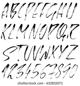 Hand drawn dry brush font. Modern brush lettering. Grunge style alphabet. Vector illustration.