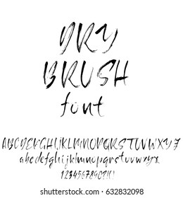 Hand drawn dry brush font. Modern brush lettering. Grunge style alphabet. Vector illustration.