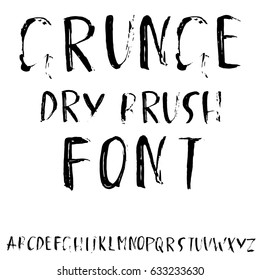 Hand drawn dry brush font. Modern brush lettering. Grunge style alphabet. Vector illustration.