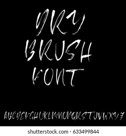 Hand drawn dry brush font. Modern brush lettering. Grunge style alphabet. Vector illustration.