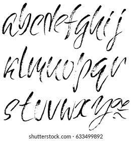 Hand drawn dry brush font. Modern brush lettering. Grunge style alphabet. Vector illustration.