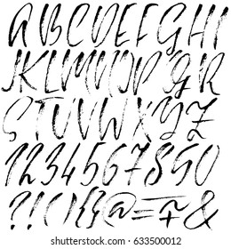 Hand drawn dry brush font. Modern brush lettering. Grunge style alphabet. Vector illustration.