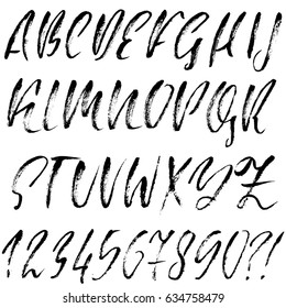 Hand drawn dry brush font. Modern brush lettering. Grunge style alphabet. Vector illustration.
