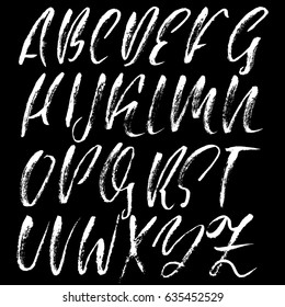 Hand drawn dry brush font. Modern brush lettering. Grunge style alphabet. Vector illustration.