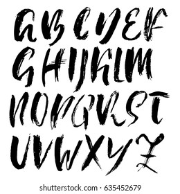 Hand drawn dry brush font. Modern brush lettering. Grunge style alphabet. Vector illustration.