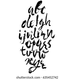 Hand drawn dry brush font. Modern brush lettering. Grunge style alphabet. Vector illustration.